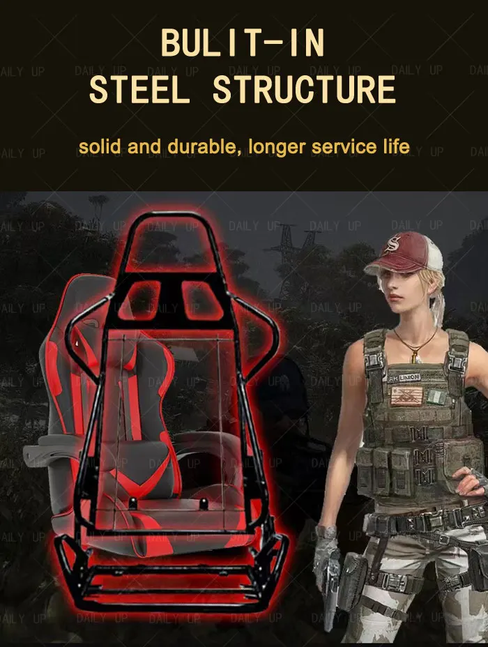 Swivel Adjustable Leather Gaming Chair With Headrest Faux Leather Silla Gaming Office Computer Racing Chair For E-Sport Gamers