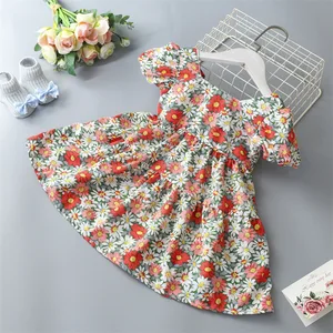 Floral Casual Dress Puff Sleeve Off Shoulder Girl Dress Princess Dresses