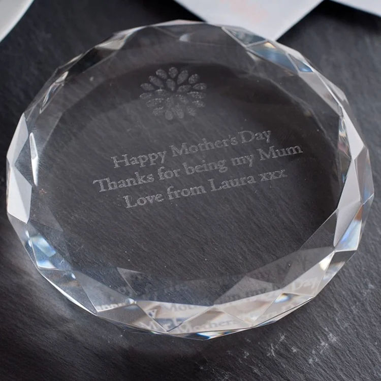 Honor of Crystal Logo Engraved Round Glass Paperweight Engrave Office Desktop Decoration Souvenir Blank Crystal Paperweight