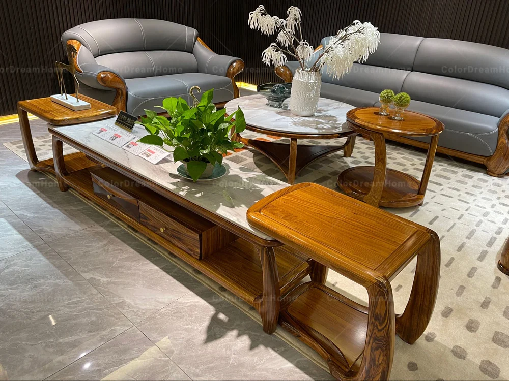中国モダン家具 リビングルーム レザーソファセット 東南アジア風家具