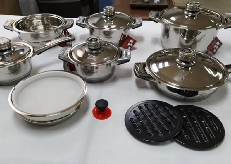 Factory Price Heavy Duty Stainless Steel Cookware Set with Wide Edge Glass Thermometer Lid Premium Metal Construction