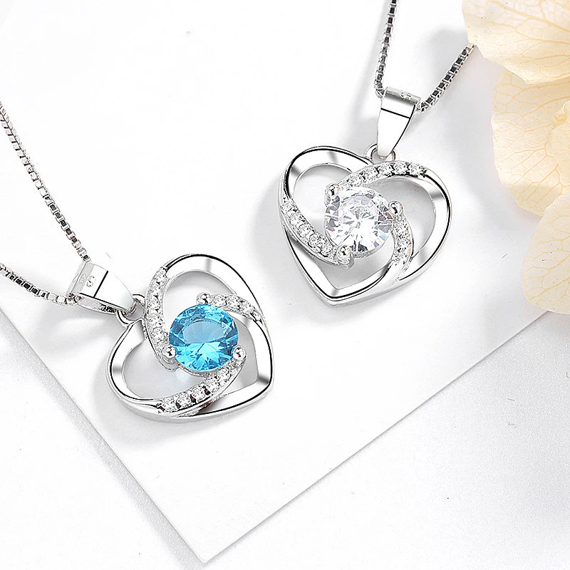 The Best Gift To Express Love with A Gift Box Love Pendant Sleek Minimalist Heart-Shaped Clavicle Chain S925 Sterling Silver Jewelry 