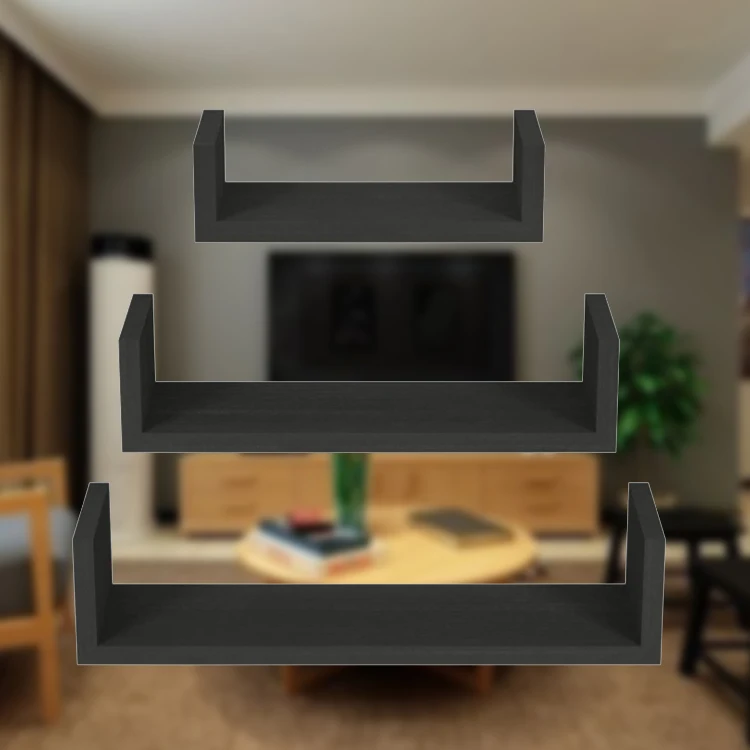 Delicate Set Of 3 Black Display Hanging Thick Easy Install Solid