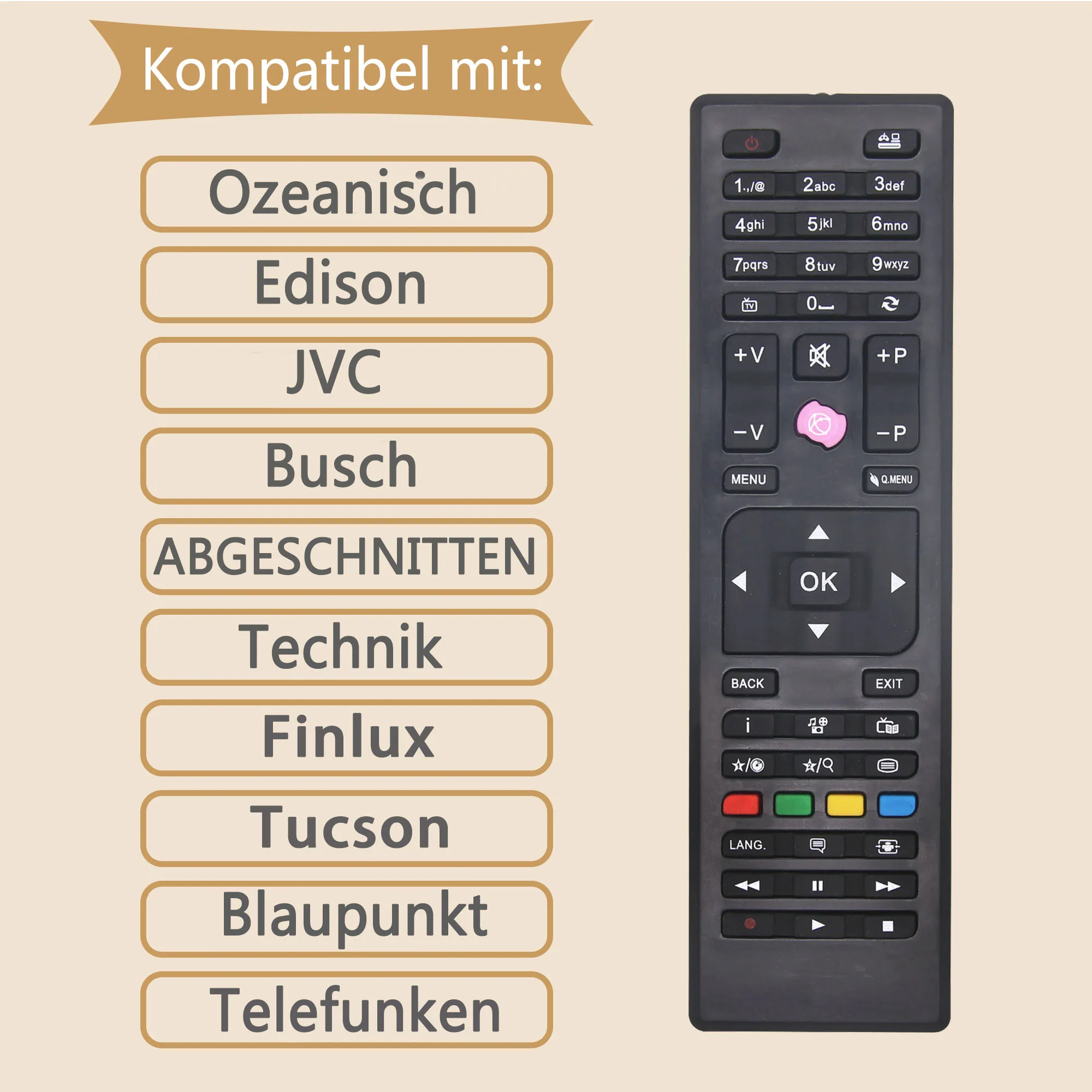 Universal RC4870 RC4875 TV Remote Control for CELCUS/Bush/Polaroid/Digihome/Logik/VESTEL/JMB/JVC/Telefunken TV, No Setup