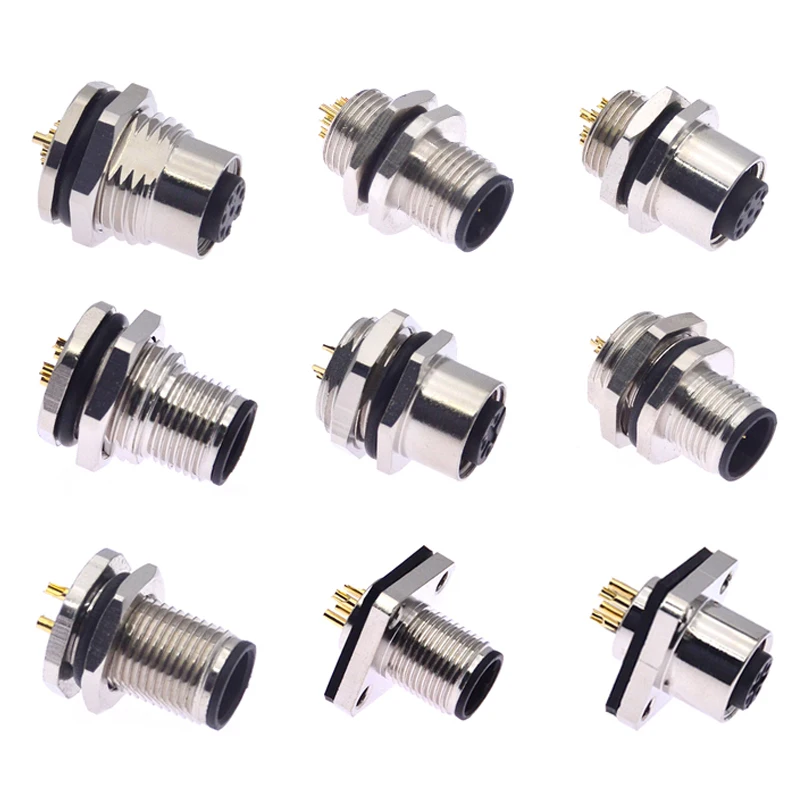 M12 Wire Connector Panel Mount With Solder Cup Female Male Wire To