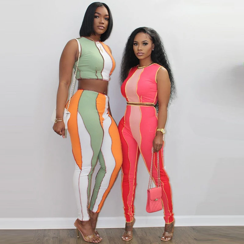 2021 Fashion Trendy Sets Womens Outfits Crop Top Two Piece Set Clothes Sleeveless 2 Piece Pants Set