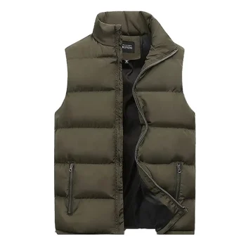 Sleeveless stand up collar zipper up and down cushioned vest zipper pocket simulated collar nylon fluffy jacket men's vest