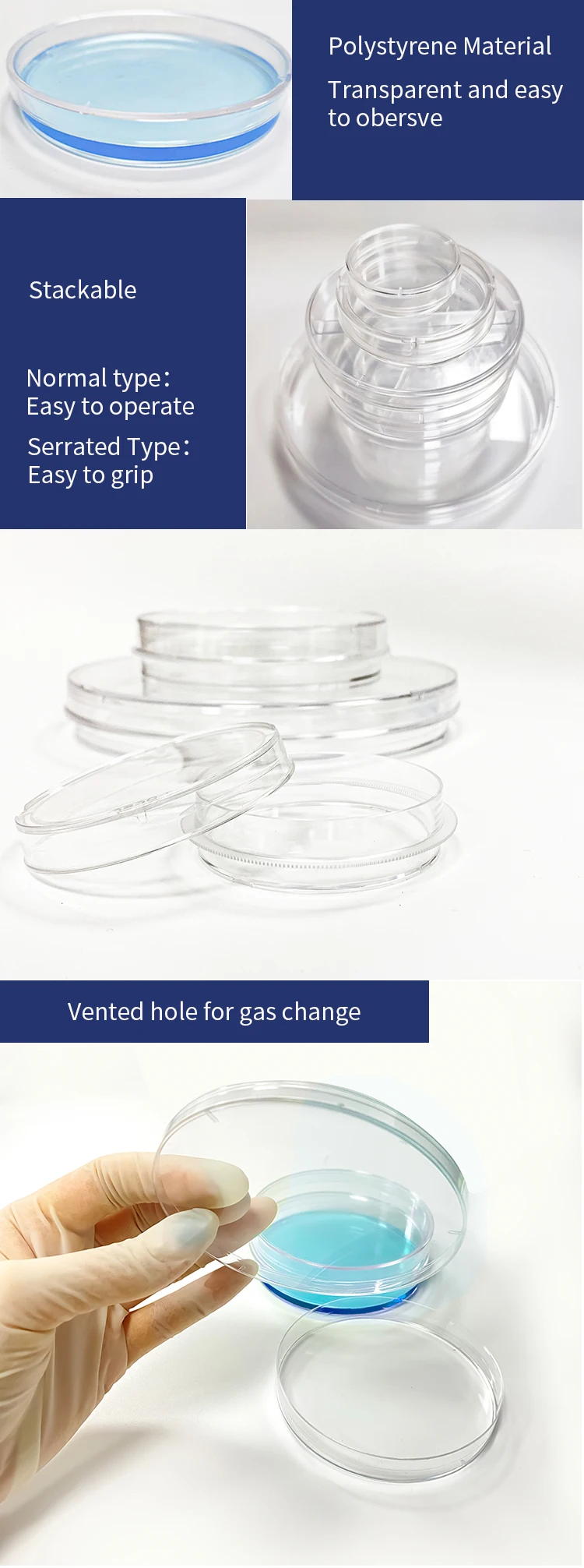 Lab Disposable Medical Plastic Petri Dish 35 60 90 100 150mm Petri