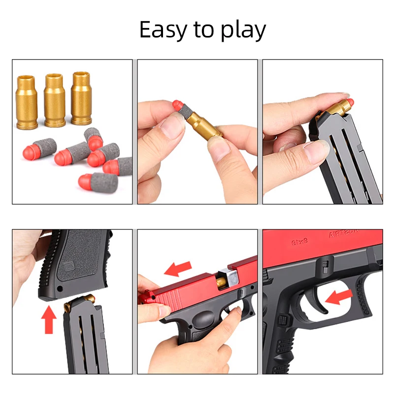 Shooting Toy Clip  EVA Manual Loading Plastic Small Soft Bullet Shell Ejection Gun Game