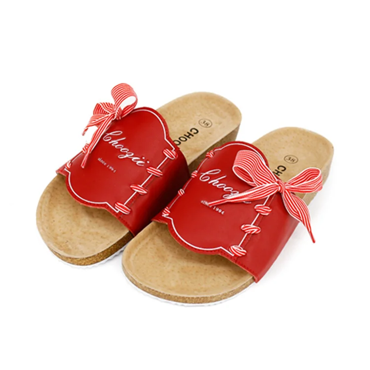 Choozii Free Custom Embossing Logo Ladies Slippers Leather Upper Cork Sole Fashion Outdoor Slides Slippers for Women