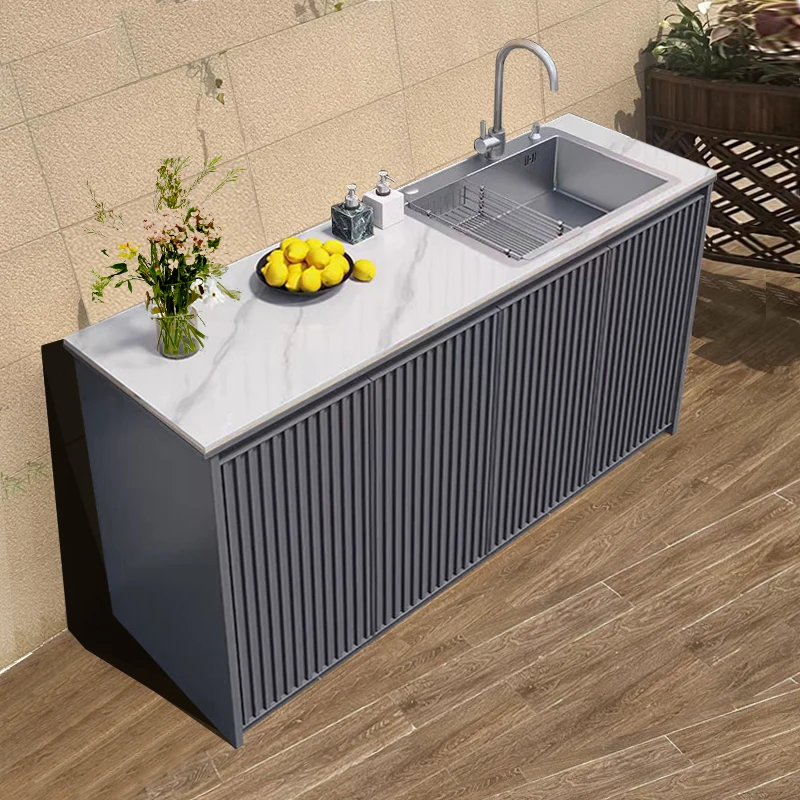 product outdoor all aluminum alloy rock plate washbasin and sink integrated cabinet outdoor waterproof  courtyard storage cabinet-8