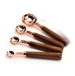 Heavy duty 9 piece stainless steel copper plated rose gold kitchen baking measuring spoon and measuring cup set