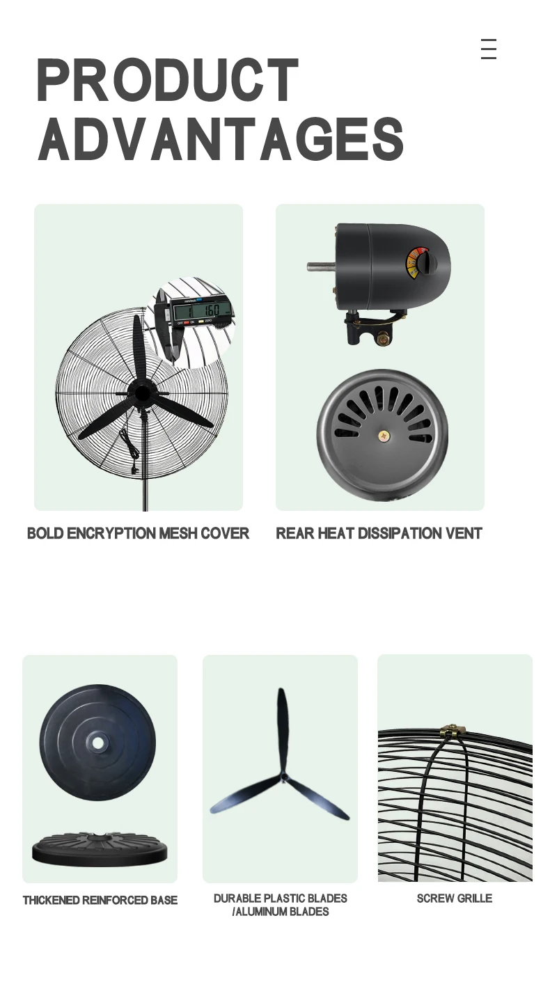 Industrial Electric Wall-mounted Fan, 220V, Plastic - detail 14