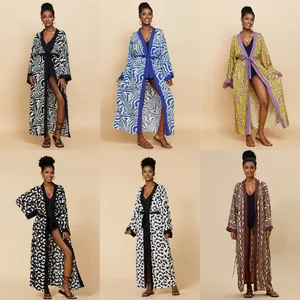 2026 New Wholesale Spandex/Polyester V-neck Solid Breathable Women's Beach Cover-Up Dress Kimono Robe Cardigan 1 Piece