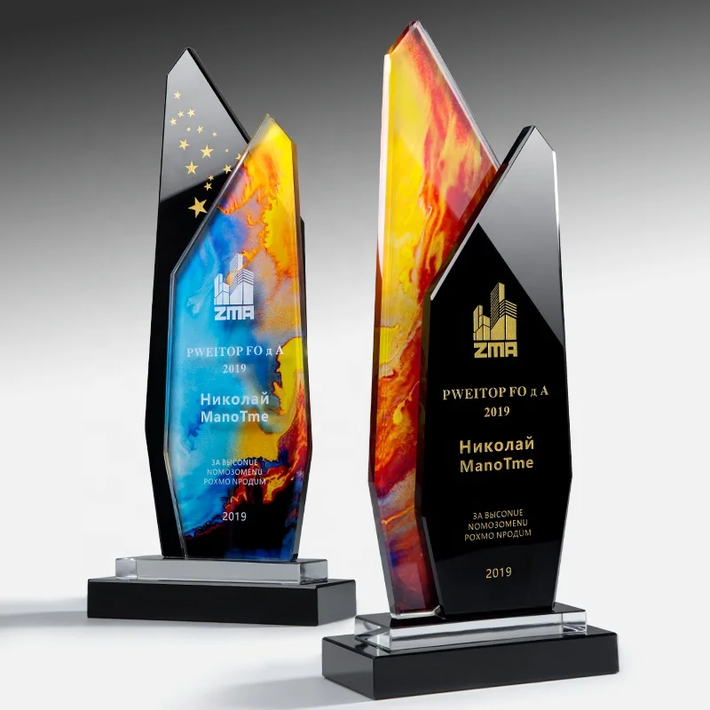High Quality Material Custom Made K9 Crystal Trophies Color Printing Crystal Award Glass Trophy