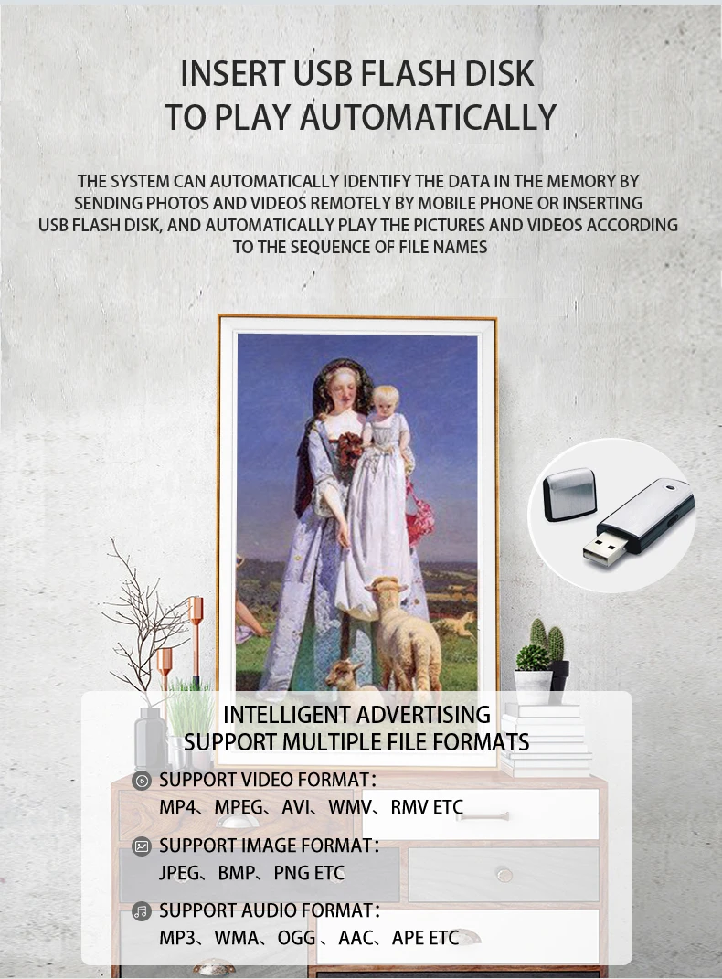 Factory Oem 32 Inch Wifi Digital  Frame 2K/4k HD Video Blue Film 21.5 Inch Digital Picture Photo Frame for Gallery