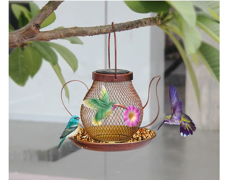   Metal Mesh Hanging Solar Bird Feeder