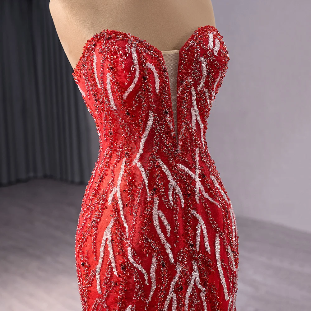Luxury Sweetheart Lace Beaded Bridal Mermaid Red Wedding Dress Luxury Sweetheart Lace Beaded Bridal Mermaid Red Wedding Dress