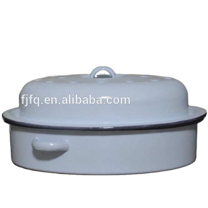 Oval Enamel Casseroles Enamel Roaster Pan  with Lid Camping Enamel Pot