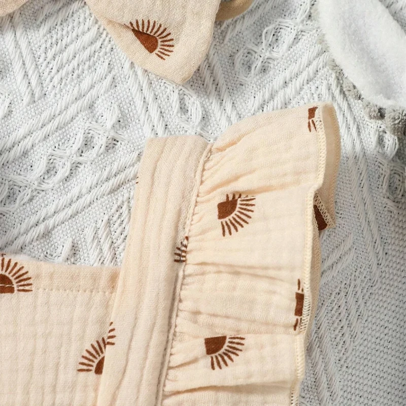 Summer Natural Muslin Print Color Baby Little Girl Dress Kids Headbands Suspender Dress