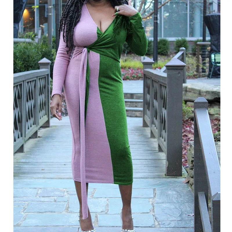 Sweater Dress Pink And Green Aka Dress Pink And Green Cardigan And Dress (2  Piece Set)