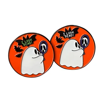 No MOQ Cute Ghost Logo Halloween Lapel Pins Round Shape Metal Black Plated Soft Enamel Pin Suppliers