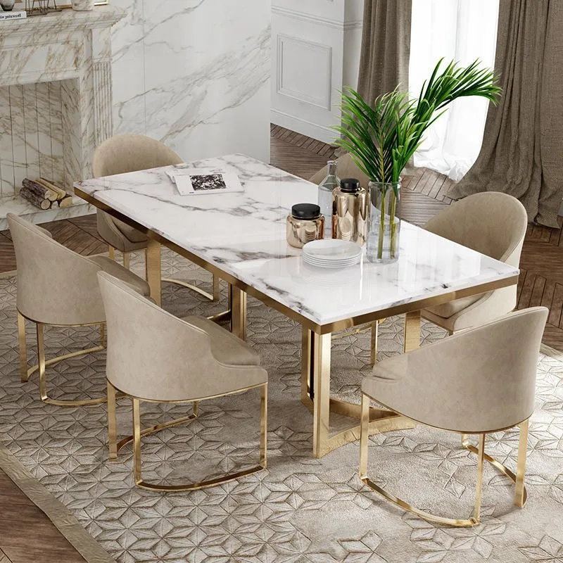 Modern Luxury Golden Stainless Steel Dining Table With Marble Top ...