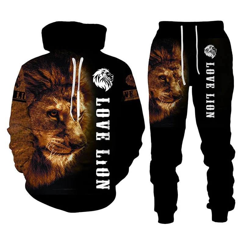 Autumn Winter Men Clothing 2 Piece Sets Joggers 3D The Lion King Printed Tracuit Plus Size Men'S Hoodies Set_voghion.com