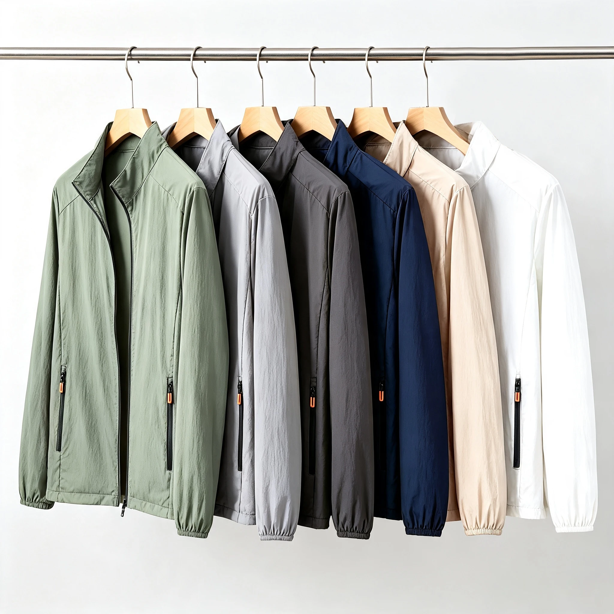 Logo-enabled, lightweight, quick-drying, 100% nylon, unisex casual summer thin sun protection jacket, full sleeve zip closure.