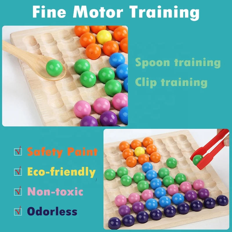 3 in 1 Montessori Sensory Toy For Children Test Tube Clip Bead Elimination Game Fine Motor Training Education Rainbow Wooden