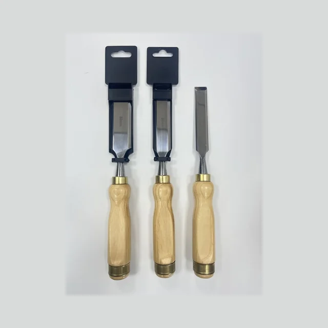 Forged Mirror Polishing High Quality Custom Double Color Straight Wood Chisel Chrome Vanadium   Carpenter's Chisel Brass Rings
