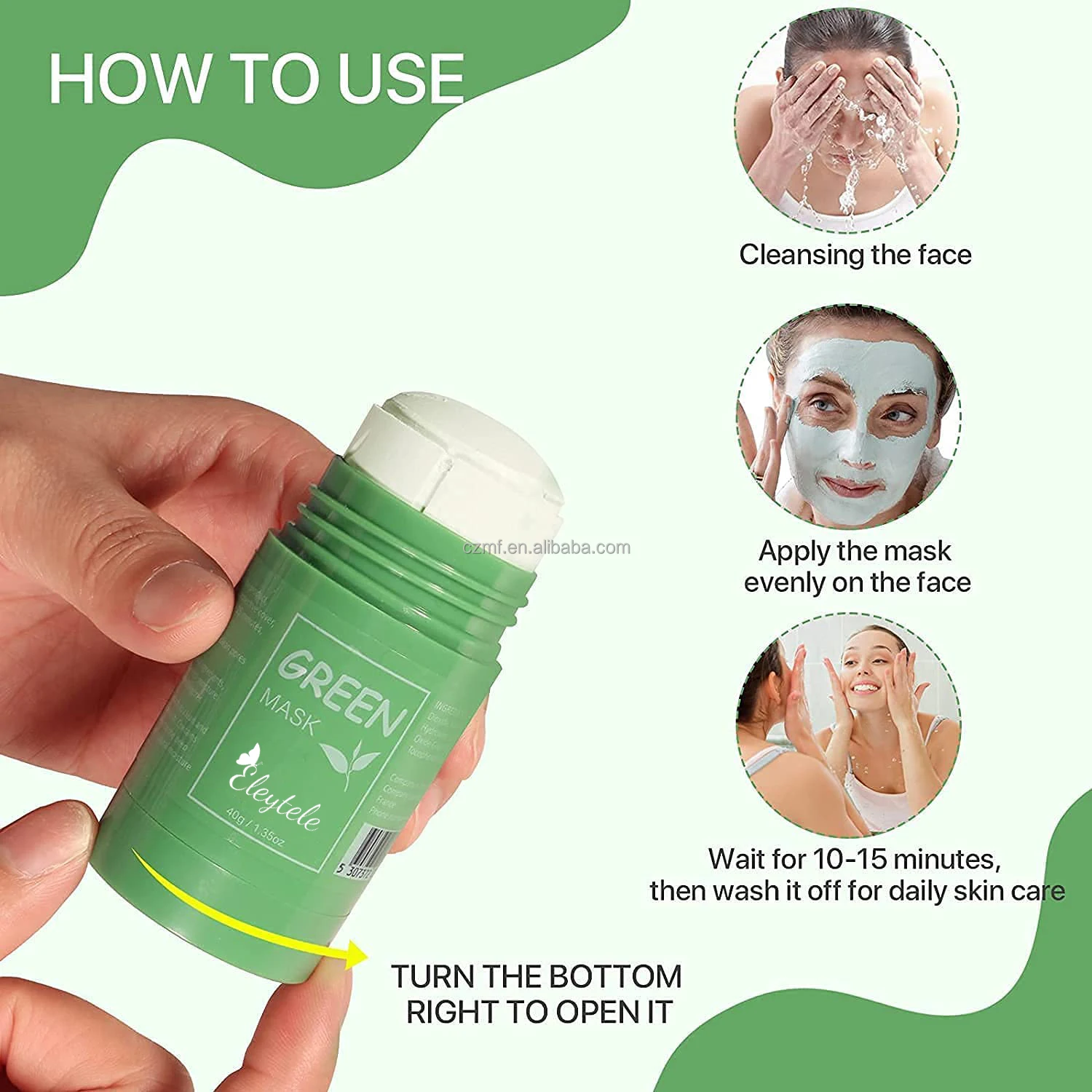 Moisturizing and Deep Cleansing Clay Facial Green Tea Musk Mask Stick Huge Beauty Green Purifying Stick Mask Solid for All Skin