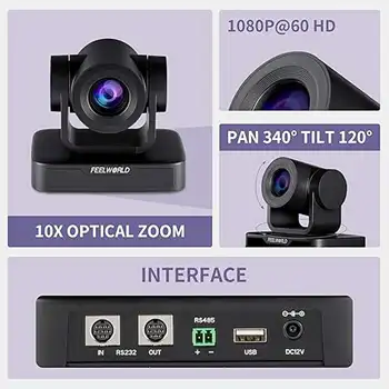 FEELWORLD USB10X  PTZ IP Camera with 10X Optical Zoom, Auto Tracking, Factory Wholesale Price, for Government Surveillance detail image