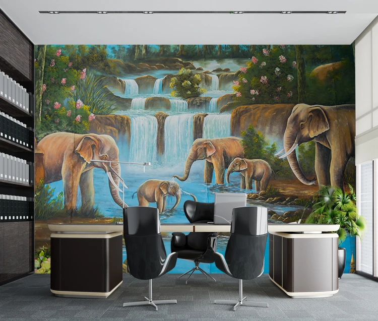 Elephant Waterfall Cartoon Wall Mural Forest Animal Children Kids Bedroom  Living Room Lovely Family Wallpaper Home Decoration - Buy 3d Wallpapers  Home Decoration,3d Design Wallpaper,Custom Wall Mural Product on 