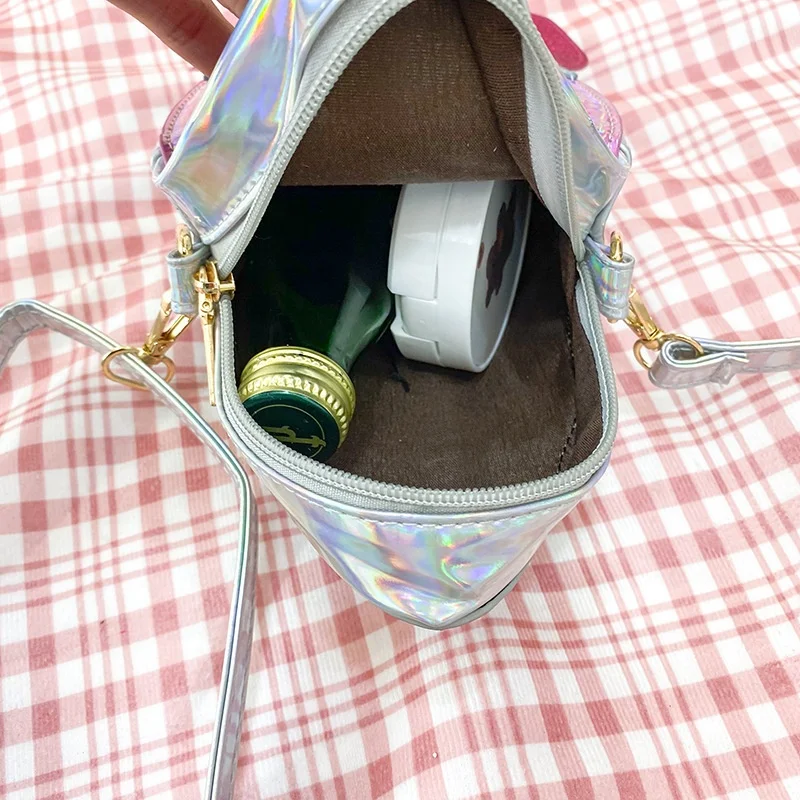 Laser Sequin Spaceship Rocket Shape Leather Clutch Bag