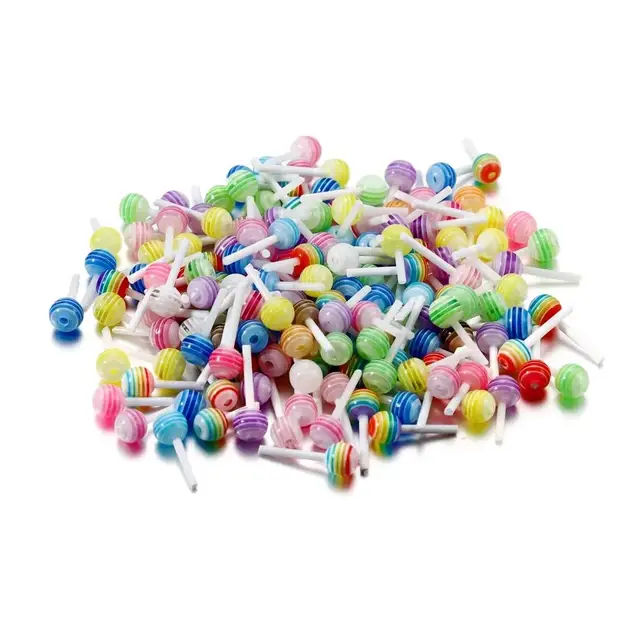 50Pcs/Lot 14x6mm Acrylic Mini Colorful Lollipop Candy Charms for DIY Necklace Earrings Pendants Jewelry Making Accessories