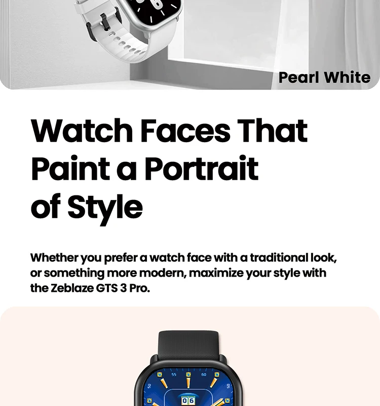 Zeblaze GTS 3 Pro Smart Watch - Pearl White New Zeblaze GTS 3 Pro AMOLED Screen Bluetooth Phone Calls Health and Fitness Tracking Smartwatch