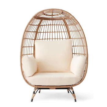 HOMECOME Outdoor Furniture Patio Jardin Single Rattan Egg Chair,Nest Basket Chair with Stand&Comfort Cushion Indoor