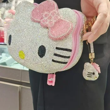 Cute Girls Cartoon Hello KT Diamond Crossbody Cute Fashion Handmade Bling Bling Shiny Handbag Rhinestone Shoulder Strap Bag