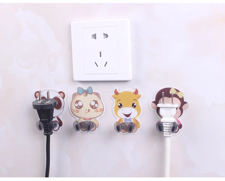 Cartoon adhesive socket novelty hooks Nail free sticky crochet hanger Cute wall hanging power plug stick bracket manufacture