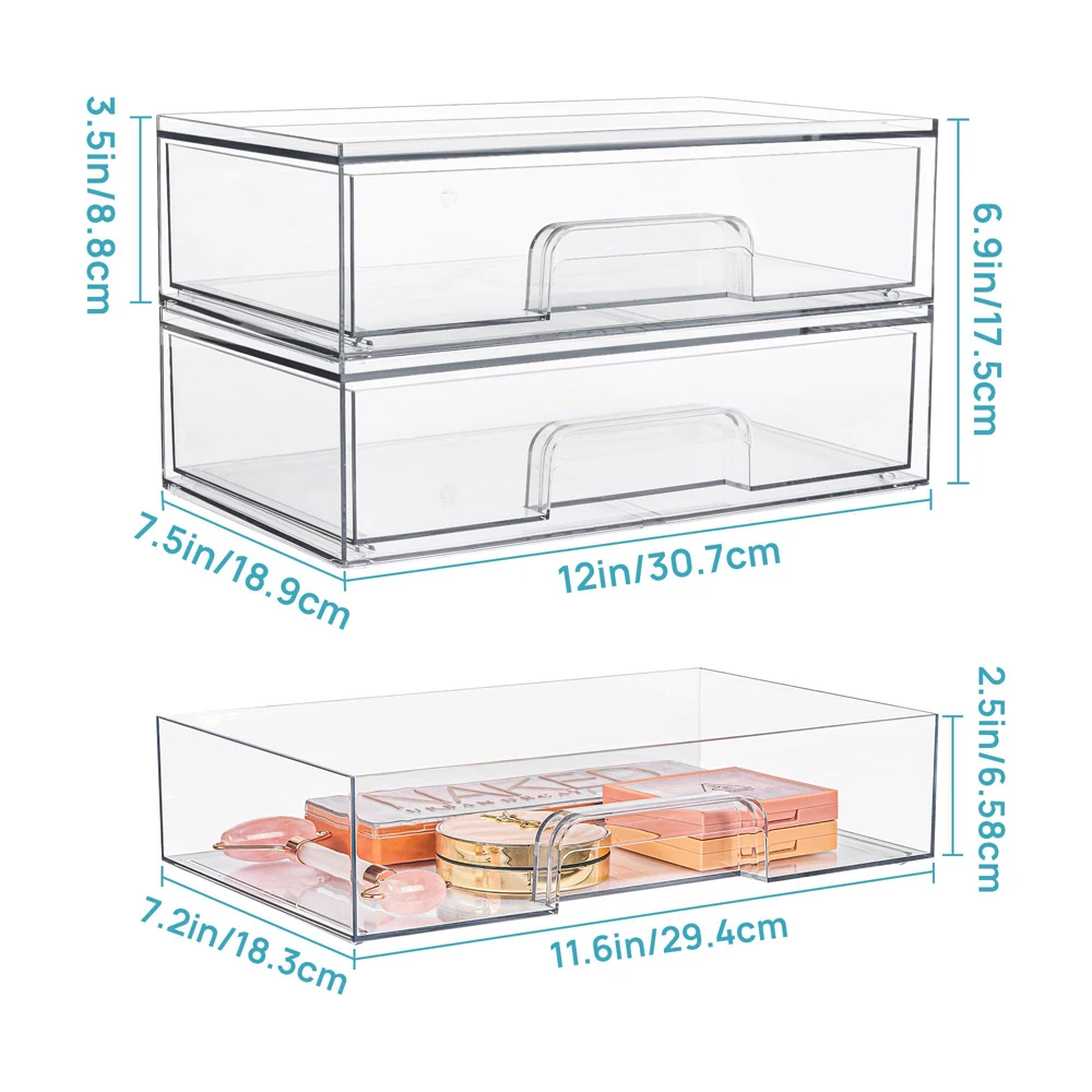 Clear Acrylic Stackable Storage Drawers Lucite Plastic Organizers Bins