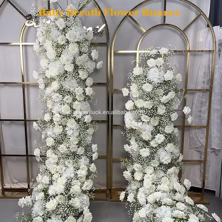 Hot White Rose Baby Breath Artificial Flower Rows Gypsophila Floral