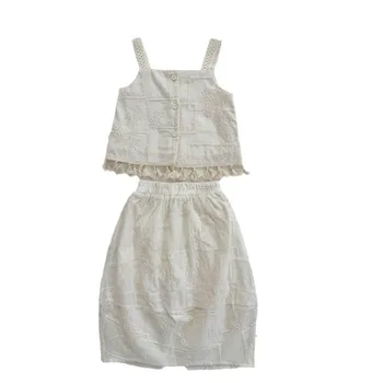2024 summer baby girl clothing set new style solid color camisole top lace skirt suit kids clothes sweet princess dress sets
