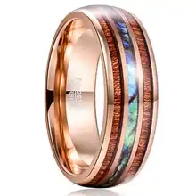 Fashion 8mm Hawaiian Wood Abalone Shell Inlay Rose Gold Tungsten Carbide Ring for Men Women Wedding Band Jewelry