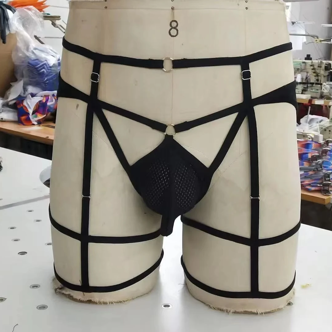 Hot Sales New Pleasures Sexy Underwear Men Gay G-string Underwear With 4  Straps Garter Belt Sissy Open-range Panties for Men