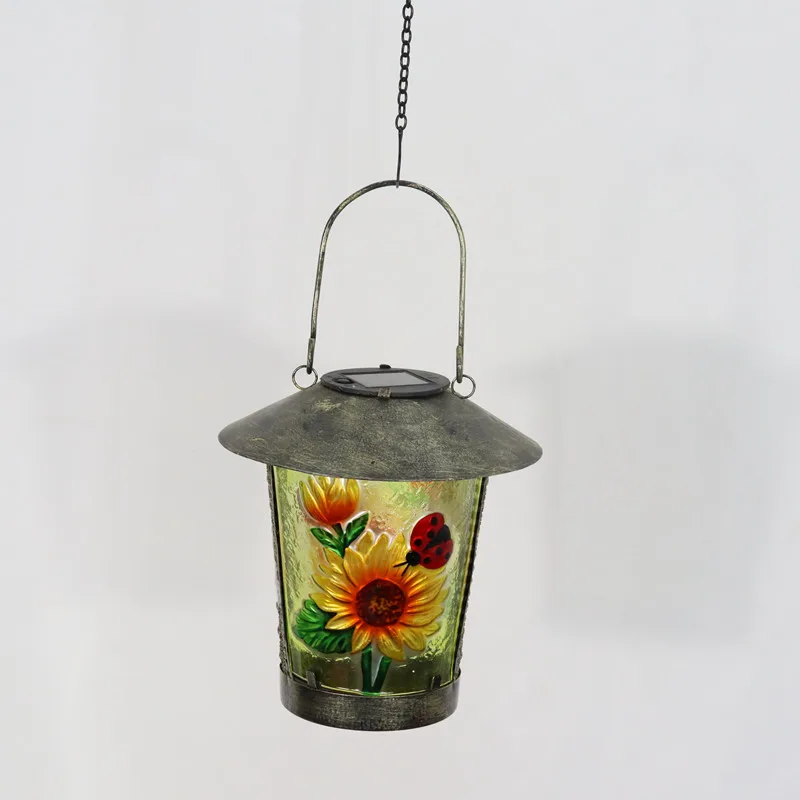 Liffy Set of 2   Sunflower Outdoor Waterproof Tabletop Lamp Patio Yard LED Metal Light Solar Lantern Hanging Solar Lantern