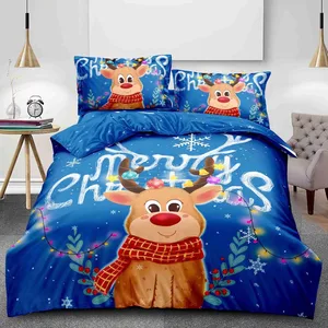 Red-Nosed Reindeer 3D Christmas Bedding Set Winter Bed Sheets Warm Duvet Cover Bed Sheet Sets Cartoon Design Bedsheets