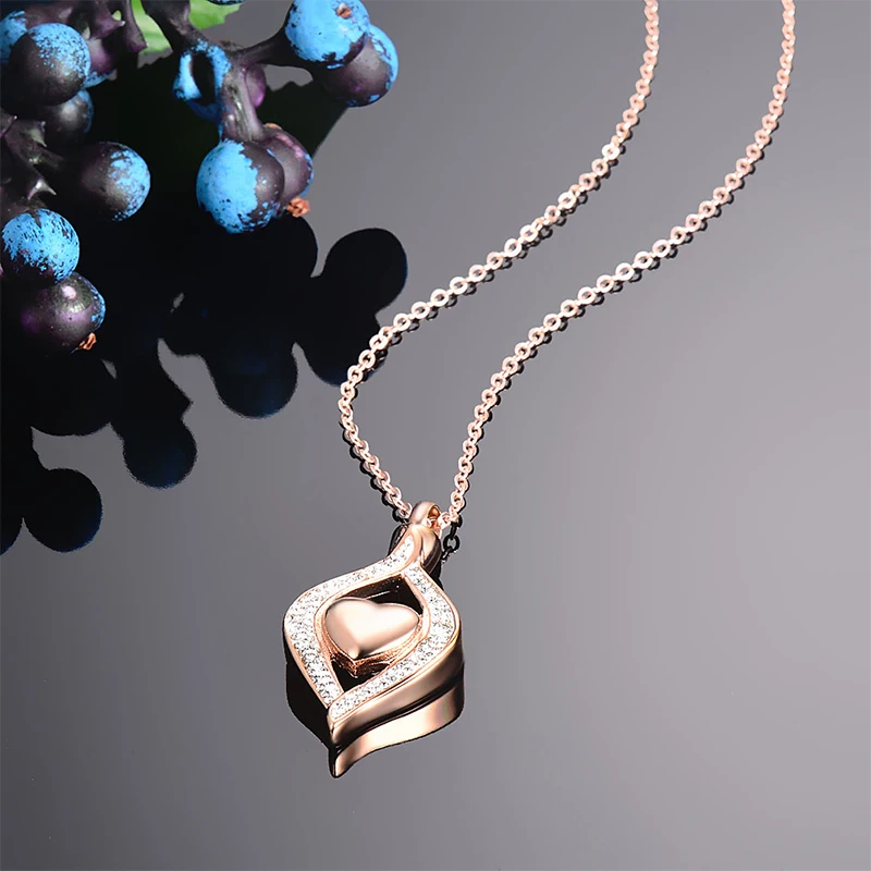 Crystal Teardrop Heart Cremation Urn Pendant Memorial Gift Necklace for Women Stainless Steel Ashes Holder Keepsake Jewelry