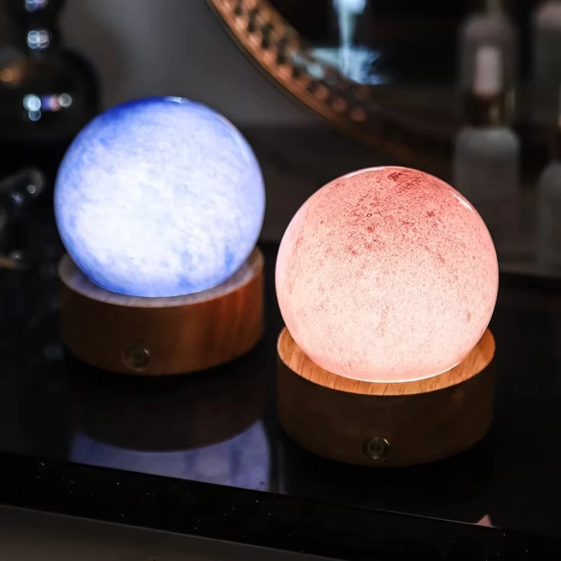 product creative home decorative lamp kids starry sky lamp bedroom night led lamp wooden base 8cm crystal glass night light-40