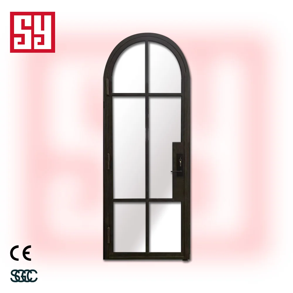 Modern Durable Finished Clear Glass Iron Swing Door for Bedroom Apartment Hall Entry Living Room with Easy Installation